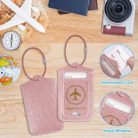 img 3 attached to Rose Gold Leather Luggage Tags 2 Pack - Cruise ID Labels With Privacy Cover For Women, Men, Kids