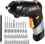 dekopro 3.6v electric cordless screwdriver rechargeable drill driver with 47pcs accessories, adjustable 2 position and led light for household battery power logo