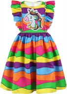 girls unicorn dress - pizoff ruffles sleeve flared a-line party dresses logo