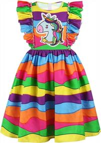 img 4 attached to Girls Unicorn Dress - PIZOFF Ruffles Sleeve Flared A-Line Party Dresses