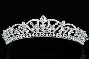 img 1 attached to Sparkling Crystal Flower Tiara Crown For Weddings And Proms - Silver Plated T800