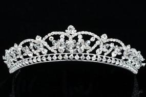 img 4 attached to Sparkling Crystal Flower Tiara Crown For Weddings And Proms - Silver Plated T800