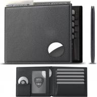 secure your cards and track your wallet with men's leather airtag wallet - rfid blocking, 16 card capacity, bill divider and hidden pocket - top grain leather bifold in sleek black logo