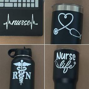 img 2 attached to 👩 Nurse Decal 4 Pack: Nurse Heartbeat, Heart, Nurse Life, RN Caduceus - White, Small ~3.5" - Perfect for Healthcare Professionals and Proud Nurses!