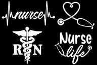 👩 nurse decal 4 pack: nurse heartbeat, heart, nurse life, rn caduceus - white, small ~3.5" - perfect for healthcare professionals and proud nurses! логотип