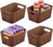 mdesign food storage container bin with handles - for kitchen, pantry, cabinet, fridge/freezer - narrow for snacks, produce, vegetables, pasta - food safe - 4 pack - espresso brown wood print logo