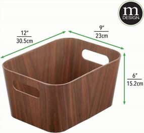 img 1 attached to MDesign Food Storage Container Bin With Handles - For Kitchen, Pantry, Cabinet, Fridge/Freezer - Narrow For Snacks, Produce, Vegetables, Pasta - Food Safe - 4 Pack - Espresso Brown Wood Print