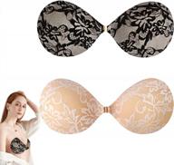 reusable strapless adhesive bra with lace - push up lift and invisible, 2 pairs for women logo