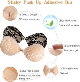 img 2 attached to Reusable Strapless Adhesive Bra With Lace - Push Up Lift And Invisible, 2 Pairs For Women