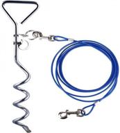 🐶 darkyazi reflective dog stake tie out cable | 16ft outdoor camping yard stake | for medium to large dogs up to 125 lbs | blue | 18" stake logo