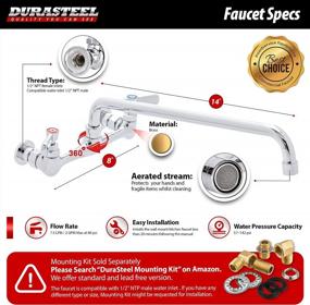 img 3 attached to Kitchen Sink Faucet Wall Mount - DuraSteel 8" Center Commercial Kitchen Sink Faucet With 14" Swivel Spout - Dual Lever Handles - Brass Constructed & Chrome Polished