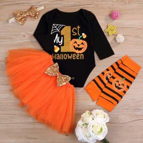 img 3 attached to Adorable Baby Girl'S 1St Halloween And Thanksgiving Outfit With Pumpkin Print Romper, Bow Tutu Dress, Headband, And Leg Warmers Skirt Set