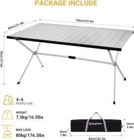 img 2 attached to Oversized KingCamp Aluminum Folding Camping Table - Roll Up, Stable And Portable For Outdoor Picnic, BBQ, Backyard Party - 57.4''×31.4'', Supports 4-6 Person, 176Lbs Capacity