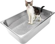 premium stainless steel large cat litter box: non-stick, durable, and easy to clean - no more odor, stains, or rusts! xl size with high sides - ideal metal pan for cats and rabbits logo