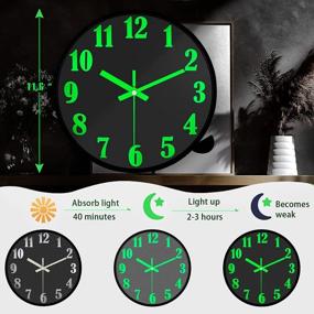 img 1 attached to 🕛 VECELO 12" Night Light Wall Clock with Silent Non-Ticking Glowing Function - Ideal for Home Kitchen Bedroom (Night Black)