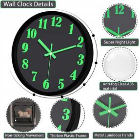 img 2 attached to 🕛 VECELO 12" Night Light Wall Clock with Silent Non-Ticking Glowing Function - Ideal for Home Kitchen Bedroom (Night Black)