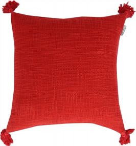 img 1 attached to Red Velvet Pompom Throw Pillow Covers 18X18 Inch Pack Of 2 - Decorative Accent Cushion Covers For Couch, Bedroom, Patio, Living Room Outdoor & Indoor With Hidden-Zip Tassel Design