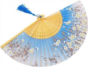 img 2 attached to Handmade Bamboo Silk Folding Pocket Fan For Women - Elegant And Charming Blue Design, 8.27 Inches (21Cm) By Amajiji®