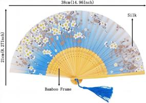 img 3 attached to Handmade Bamboo Silk Folding Pocket Fan For Women - Elegant And Charming Blue Design, 8.27 Inches (21Cm) By Amajiji®