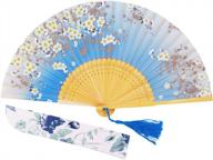 handmade bamboo silk folding pocket fan for women - elegant and charming blue design, 8.27 inches (21cm) by amajiji® логотип
