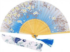 img 4 attached to Handmade Bamboo Silk Folding Pocket Fan For Women - Elegant And Charming Blue Design, 8.27 Inches (21Cm) By Amajiji®