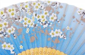 img 1 attached to Handmade Bamboo Silk Folding Pocket Fan For Women - Elegant And Charming Blue Design, 8.27 Inches (21Cm) By Amajiji®