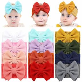 img 4 attached to 🎀 12 Pack Wide Nylon Headbands Hairbands with Elastic Big Bow - Dizila Turban Headwraps Hair Accessories for Baby Girls & Newborns - Infants, Toddlers, Kids