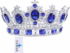 img 4 attached to FUMUD Blue Rhinestone Gold Wedding Bridal Hair Tiara Crown Queen Pageant Prom Headband 3.9'' For Women