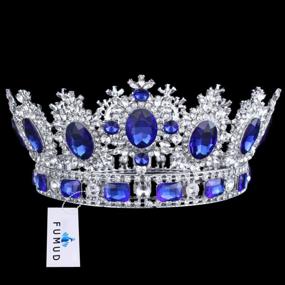 img 3 attached to FUMUD Blue Rhinestone Gold Wedding Bridal Hair Tiara Crown Queen Pageant Prom Headband 3.9'' For Women
