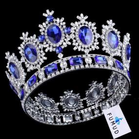 img 2 attached to FUMUD Blue Rhinestone Gold Wedding Bridal Hair Tiara Crown Queen Pageant Prom Headband 3.9'' For Women
