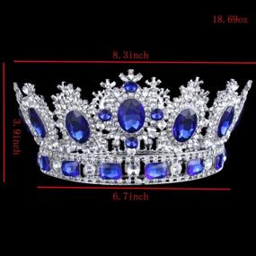 img 1 attached to FUMUD Blue Rhinestone Gold Wedding Bridal Hair Tiara Crown Queen Pageant Prom Headband 3.9'' For Women