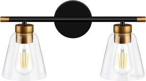 img 4 attached to 💡 Modern Matte Black 2-Light Vanity Lights Fixtures with Brass Accent Socket - Wall Mounted Bathroom Lights for Mirror Cabinets, Powder Room, Dressing Table