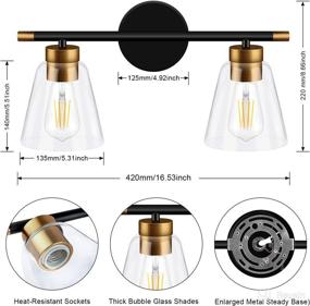 img 2 attached to 💡 Modern Matte Black 2-Light Vanity Lights Fixtures with Brass Accent Socket - Wall Mounted Bathroom Lights for Mirror Cabinets, Powder Room, Dressing Table