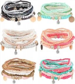 img 4 attached to MILACOLATO 6Pcs Boho Stackable Bracelets Set Multilayered Comfortable Stretch Charm Bohemian Jewelry For Women Girls