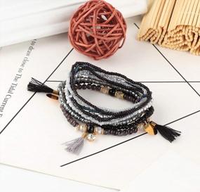 img 1 attached to MILACOLATO 6Pcs Boho Stackable Bracelets Set Multilayered Comfortable Stretch Charm Bohemian Jewelry For Women Girls
