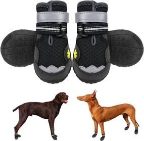 img 4 attached to 🐾 Durable Dog Boots for Hiking and Hot Pavement - Adjustable, Non-Slip, Reflective Paw Protectors by Bowite