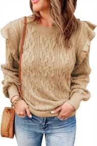img 4 attached to EVALESS Women's Textured Ruffled Pullover Sweater Crewneck Loose Chunky Knit Jumper Tops