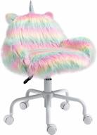 офисный стул homcom rainbow unicorn с поддержкой средней части спины и подлокотника, 5-звездочное поворотное колесо, белая основа - пушистый и удобный дизайн логотип