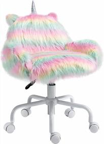 img 4 attached to HOMCOM Rainbow Unicorn Office Chair With Mid-Back And Armrest Support, 5 Star Swivel Wheel White Base - Fluffy And Comfortable Design