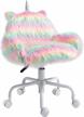 homcom rainbow unicorn office chair with mid-back and armrest support, 5 star swivel wheel white base - fluffy and comfortable design logo