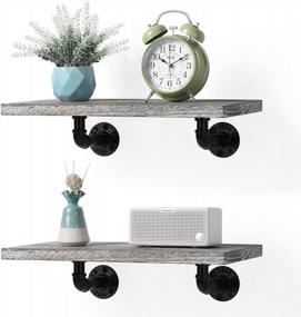 img 4 attached to Rustic Industrial Style LIANTRAL Floating Wall Shelves With Gray-Whitewash Finish For Bedroom And Living Room Decor