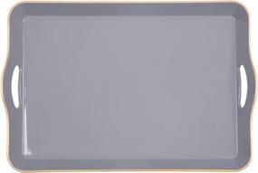 img 4 attached to Stylish Gray Melamine Serving Tray With Handles - Ideal For Living Room & Bedroom Decor, Coffee Table, And Large Ottoman, 17" X 11.8" X 2