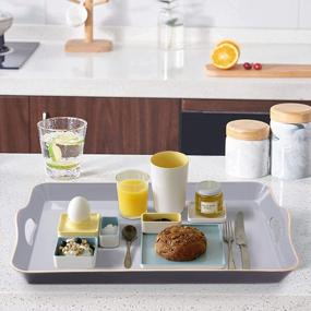 img 3 attached to Stylish Gray Melamine Serving Tray With Handles - Ideal For Living Room & Bedroom Decor, Coffee Table, And Large Ottoman, 17" X 11.8" X 2