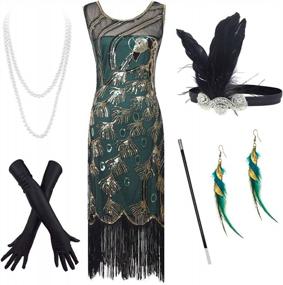 img 4 attached to Step Back In Time: Be The Belle Of The Party With A 20'S Vintage Peacock Dress And Fringe Accessories Set