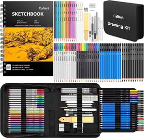 img 4 attached to Caliart Art Supplies, Drawing Supplies, Premium Art Set Sketching Kit With 100 Sheets 3-Color Sketch Book, Graphite, Colored, Charcoal, Watercolor & Metallic Pencils For Artists Adults Teens Beginners