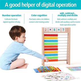 img 1 attached to Tomlive Preschool Learning Toy: Wooden Abacus for Kids Math with 10-Row Wooden Frame, Multi-Color Beads, Counting Sticks, 1-100 Number Alphabet Cards - Montessori Toddler Toys & Gift for Ages 3-6 Years