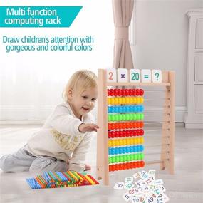 img 2 attached to Tomlive Preschool Learning Toy: Wooden Abacus for Kids Math with 10-Row Wooden Frame, Multi-Color Beads, Counting Sticks, 1-100 Number Alphabet Cards - Montessori Toddler Toys & Gift for Ages 3-6 Years