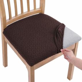 img 4 attached to Smiry Seat Covers For Dining Room Chairs Stretch Jacquard Dining Chair Seat Covers With Buckle - Set Of 2, Coffee