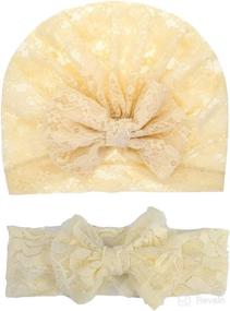 img 2 attached to 🎀 Lace Bow Headband Turban: Stylish Lace Beanie Cap for Baby Girls - JBC18