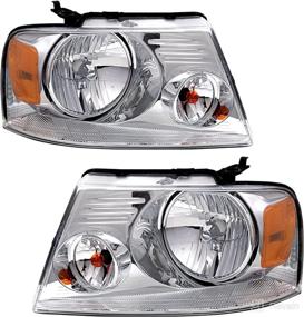 img 4 attached to 🚘 JSBOYAT Black/Chrome Housing Headlight Assembly Replacement for 04-08 Ford F150 Pickup – Left & Right Side Pair with Chrome & Amber Accents